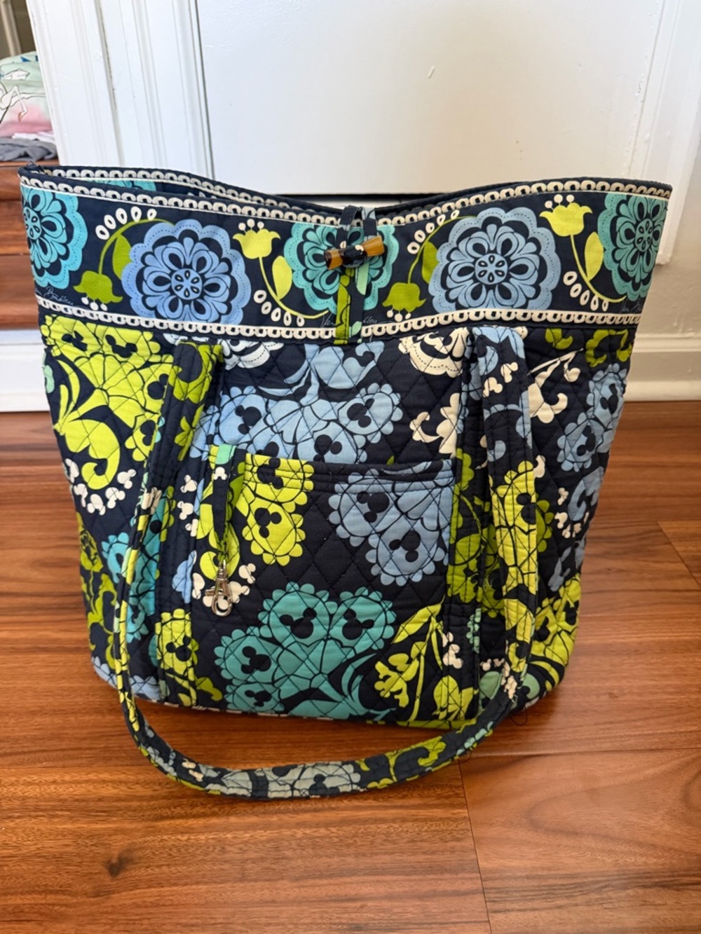 Disney Vera Bradley Quilted Floral Tote in Navy, Blue & Lime